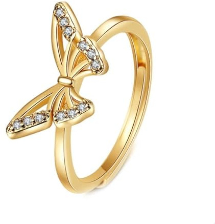 Ayoiow Vorsteckring Damen, Hohlschmetterling mit Labordiamant Vorsteckring 585, Gelbgold Damenring 585 Gold für Sie