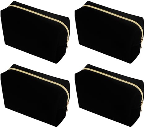 Muka 4 Stück Make-up-Taschen aus schwarzem Samt mit goldenem Reißverschluss für Frauen, Schwarz / Gold, Taglia Unica