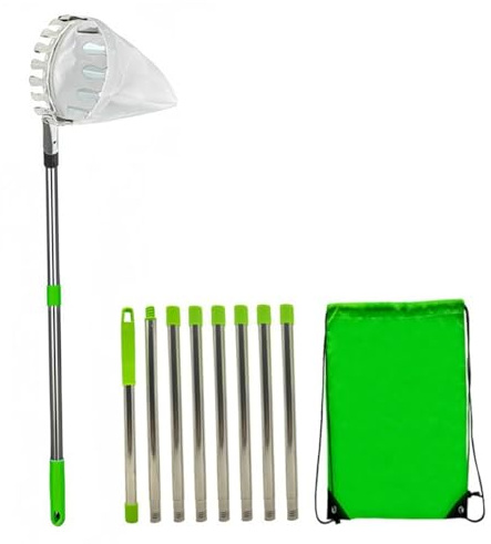 CAKEEYUM Fruit Picker 10.5 Ft Fruit Picker Pole with Basket Telescoping Iron Adjustable Pole with Metal Teeth Basket Suit for Lemon Pear Mango Guava ETC, With