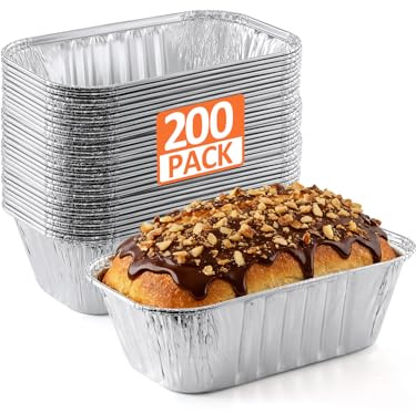 NEEBAKE 200 Pack 6x3.5x2 Disposable Aluminum Loaf Pans - 1 Lb Mini Loaf Pans, Small Aluminum Tin Foil Baking Pan, Food Containers for Baking, Cakes, Bread, Meat, Loaves