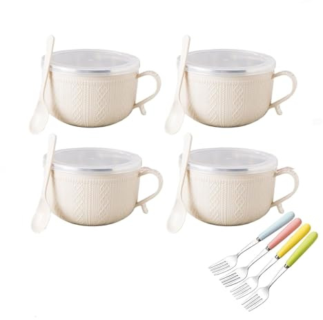 Set mit (4) 740-ml-Tassen mit Deckel, Suppentassen mit Henkel und Deckel, neues Tassenset for Suppen, Eintöpfe und Kaffee, Weihnachtsgeschenkidee 2026(Beige)