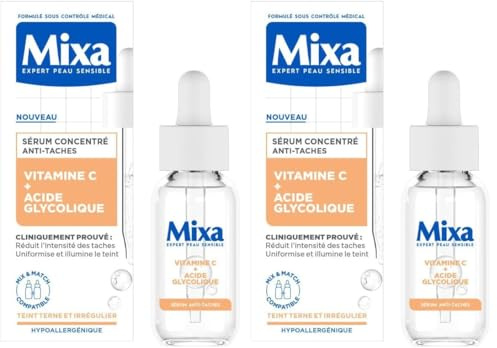 Mixa - Sérum Concentré Anti-Taches - Pour les Teints Ternes - Enrichi en Vitamine C et Acide Glycolique - 30 ml (Lot de 2)