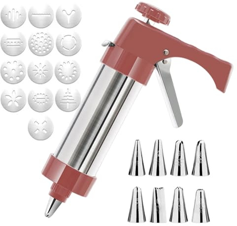 Prensa Para Galletas - Utensilios de Cocina Manuales de Acero Inoxidable - Juego de Prensa para Galletas con 13 Discos y 8 Boquillas | para Familia, Repostería, Fiestas, Reuniones y