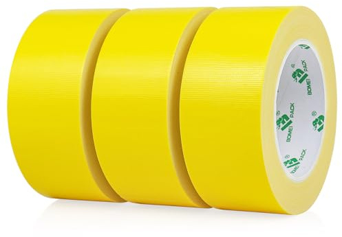 BOMEI PACK 3 Rolls Light Yellow Duct Tape 48mm x 30Y Reinforced Strong Sticky Ducts Fixing Gaffer Tape 2 inch for Repairing Heavy Duty Moving Sealing Bundling Decoration Craft Labeling