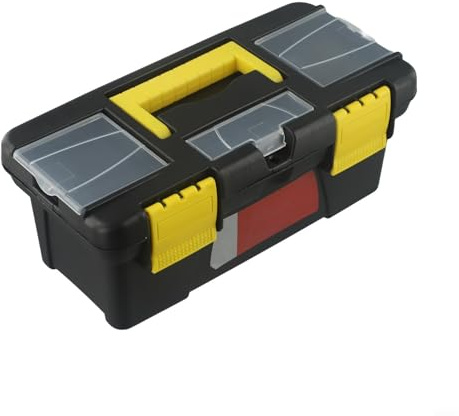 Septoolshop Two Layer Plastic Toolbox 10 Inch Multi Purpose Storage Box With Metal Hinges Secure 4 Latches And Reinforced Handle For Tools Accessories Workshop Organization(Has inner layer)