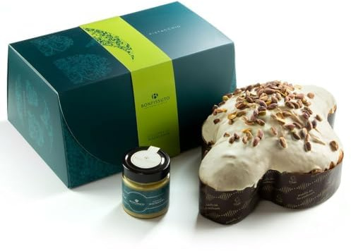 Colomba al Pistacchio Ricoperta di Cioccolato Bianco - Con Vaso di Crema al Pistacchio - Artigianale, Lievitazione Naturale - Bonfissuto, Sicilia - 1kg