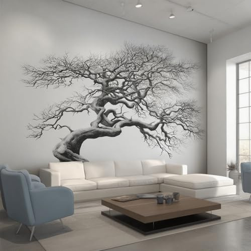 Generisch Vlies Fototapete Toter Baum 200x140 cm (B x H), Tapete Schwarz Weiß Baum Wandtapete Wohnzimmer Schlafzimmer Vliestapete, Wanddeko Motivtapeten