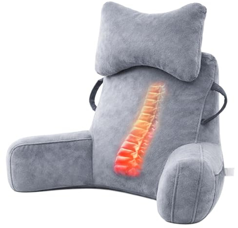 Lesekissen für Bett Erwachsene, Rückenkissen mit abnehmbarer Nackenrolle & hohen Armlehnen, (60-105) x 88 x 40 cm Bettkissen Rückenlehne zum Sitzen im Bett, Sofa, Lesen, Fernsehen,Grau (Grau, L)
