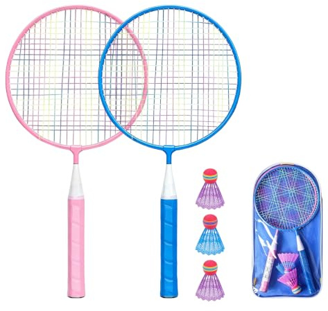 Set de Badminton Taurion : Set de Raquettes de Badminton léger et résistant, Facile à Utiliser, avec étui (Rose + Bleu)