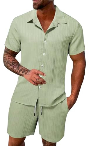 Générique Ensemble homme 2 pièces Décontracté Été Short et T-shirt Sport Jogging Respirant Léger Coton Tenue de Vacances Plage Mode Fitness Gym Taille Élastique A18