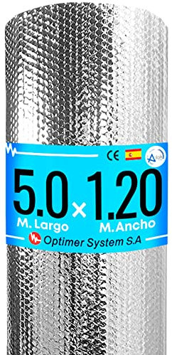 AISLANTE TERMICO MULTIUSOS PREMIUM| Reduce el Frio y el Calor |100% ALUMINIO| Rollo Aislante Termico para Ventana, Pared, Suelo, Techo, Coche, Garaje, Camper, Aire Acondicionado [ 1.20 X 5m ] ( 6m² )
