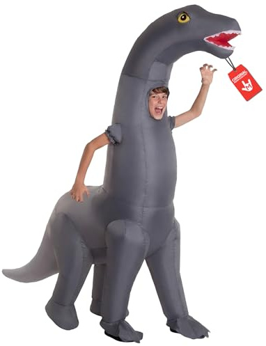 Morph Dinosaurier Kostüm Kinder, Aufblasbares Halloween Kostüm Kinder | Aufblasanzug mit Lüfter, Graues Dino-Design, Bläst in 60 Sekunden auf, Perfekt für Halloween, Immer ein Hit