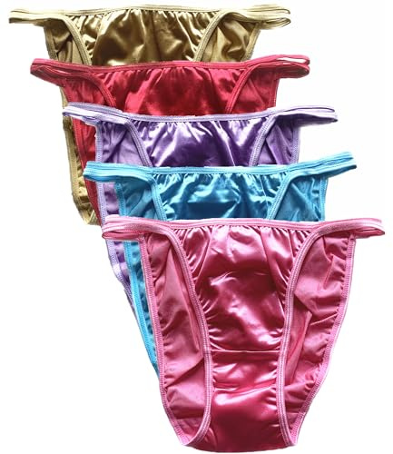 Queen Star Pack med 5 kvinnor satin tanga bikini trosor med hög skärning snörtrosor