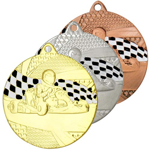 Medaille Kart Gokart Kart fahren Medaillen rund gold silber bronze Set