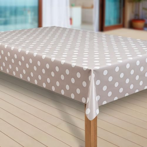 laro Wachstuch-Tischdecke Abwaschbar Garten-Tischdecke Wachstischdecke PVC Plastik-Tischdecken Eckig Meterware Wasserabweisend Abwischbar G07, Muster:Punkte beige-grau, Größe:110x160 cm
