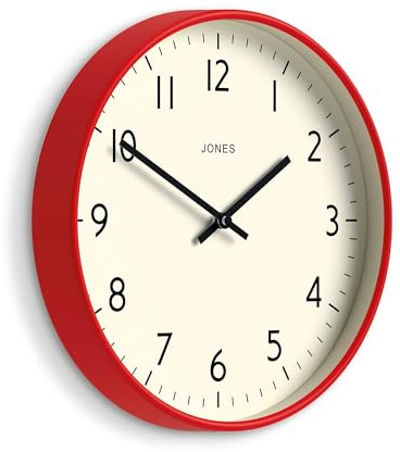 JONES CLOCKS® Studio Uhr | Moderne rundwanduhr | 30cm | Rot | Leicht lesbare Zahlen | Vielseitiges Design für küche, Wohnzimmer oder büro