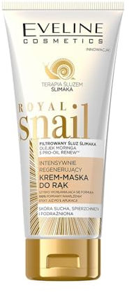 Eveline Cosmetics Royal Snail Crema-Maschera Rigenerante Intensiva per Mani con Filtrato di Bava di Lumaca, Collagene & Olio di Moringa - 100ml
