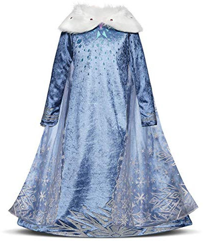 FYMNSI Mädchen Prinzessin Kostüm Kinder Halloween Cosplay Prinzessinenkleid Karneval Fasching Verkleidung Eisprinzessin Weihnachten Partykleid Geburtstagskleid Winter Blau 3-4 Jahre