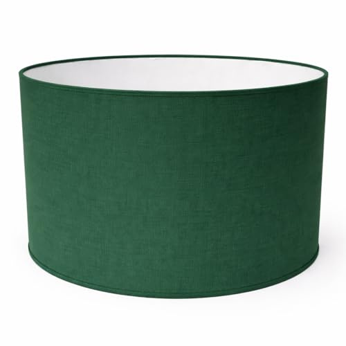 Zylinder Lampenschirm Baumwolle Stoff handgefertigt für Deckenleuchte, Tischleuchte, Stehlampe (Dunkelgrün, 40 cm Durchmesser 25 cm Höhe)