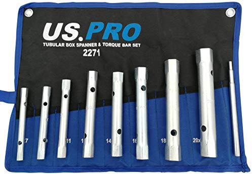 US PRO 8PC Tubular Box Spanner + Torque BAR Set, 6x7 - 20x22 mm, Tubular Socket Spanner Set, Wrench Set