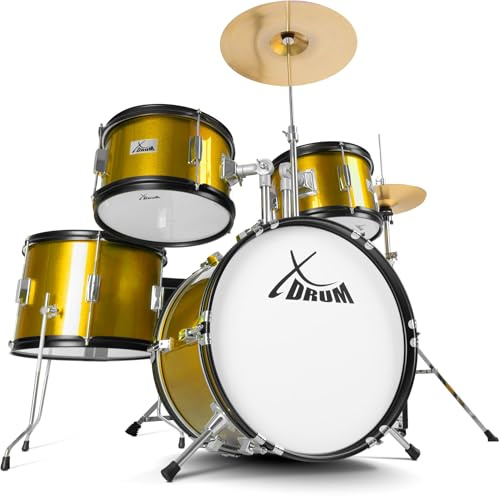 XDrum Junior Pro Trummor Barntrumma Orange – Lämplig för 5–9 år – Trummiset med Kompletta Tillbehör – Inklusive Skola med DVD