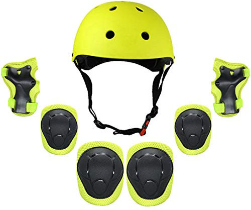 GITVIENAR Schoner Set 7 in 1, mit Verstellbaren Helm Knieschoner Kinder Ellenbogenschoner Handgelenkschoner für 4-11 Jahre, Inliner Schützer Kinder Schutzausrüstung für Fahrrad Skateboard Rollschuh
