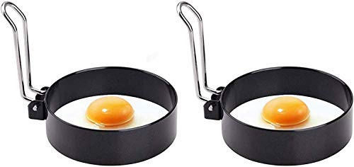 FLYFISH Edelstahl Ei Ring，Spiegeleiformen Antihaft Eierringe mit Klappgriffen，Runde Eierringe Zum Kochen von Spiegelei/Pfannkuchen/Omeletts und Mehr