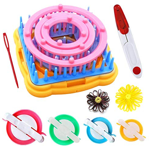 Flower Loom,8pcs Flower Maker Wool Knitting Ball Maker Weaving Tools Knitting Craft Weaver Loom - with Needle + 4 Pcs Pompom Maker + 1 Pcs Scissors