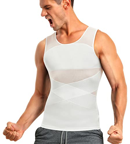 TAILONG T-Shirt de Compression pour Homme pour amincir Le Corps, débardeur, Blanc, 3X-Large