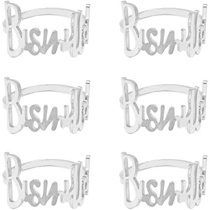 Podanfamty Podanfamty Serviettenringe – 6-teiliges Bismillah-Buchstaben-Serviettenring-Set aus Metall, Alphabet-Serviettenschnallenhalter, Tischdekoration für Hochzeit, Party, Weihnachten, Erntedankfe