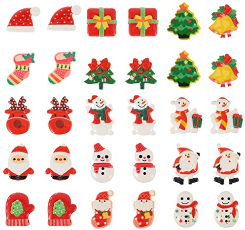 EXCEART 30st Weihnachtszubehör Aus Harz Weihnachts-Flatback-anhänger Miniatur-weihnachtsdorf Gastgeschenke Für Weihnachtsfeiern Stock Zubehör Weihnachten DIY Charme Aufkleber Sortiert