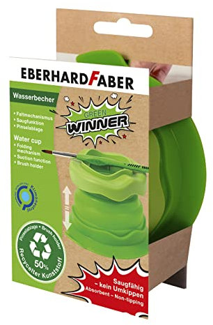 Eberhard Faber 579935 - Wasserbecher faltbar Green Winner, Pinselbecher grün mit Saugfunktion und Pinselablage
