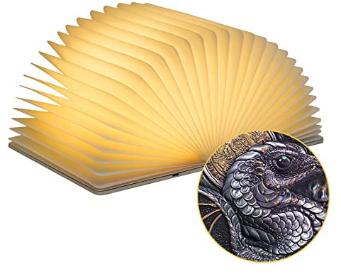 QXMGCBOK Kinder weißes Rauschen tragbare Buch Lampe, Meditation Entspannung Schlafmaschine, 3D Drachenrelief Schreibtischlampe im Schlafzimmer, Musik Lautsprecher