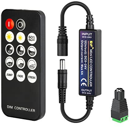 FCOB Mini RF Dimmer Controller 14 Tasten 3014 5630 5730 3528 LED Streifen | DC5V/DC12V/DC24V Dimmer Schalter Helligkeitsmodus Effektmodus Drahtloser LED Dimmer Controller(Single Color)
