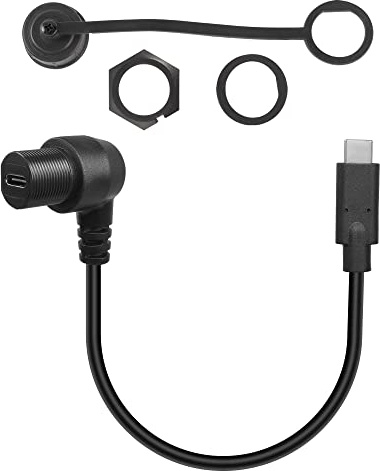 QIANRENON 90 Grad Winkel USB C Flush Panel Mount Kabel USB Type C 2.0 rechtwinklig Buchse auf Stecker wasserdichtes Verlängerungskabel, Gewinde auf Armaturenbrett oder Panel, 30 cm