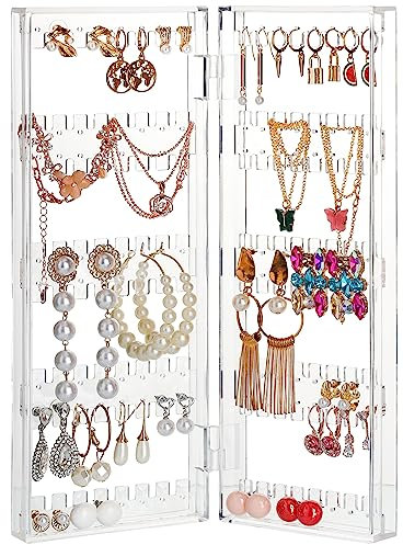 Kurtzy Faltbarer Acryl Schmuck Organizer - 8 Etagen & 2 Paneele für Ohrringe, Armbänder & Ketten Aufbewahrung - Für 64 Paar Ohrringe - Klarer Transparenter Jewelry Organizer