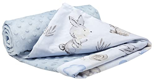 Medi Partners Couverture Bebe Couvertures de Bébé Plaid Enfant Nouveau-né 100% Coton pour Cadeau Naissance 75x100cm Multifonctionnel Bilatéral pour Landaus (Cerf et Hérisson avec Minky Bleu Clair)