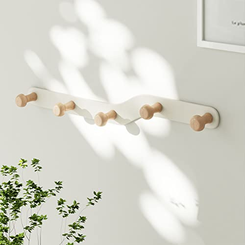 YunNasi Appendiabiti da Parete Bianco Crema Attaccapanni da Muro in Acciaio Inox Asciugamano Gancio per Camera per bambini,Ingresso, Cucina, Ufficio, Cameretta e Bagno (5 ganci-35 * 3cm)