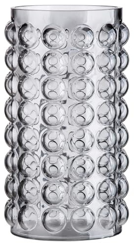 GILDE Deko Vase Glasvase - Blumenvase Windlicht aus Glas - mit runden Noppen - Moderne Dekoration Geschenk Geburtstagsgeschenk - Farbe: grau Höhe 28 cm