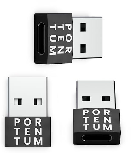 PORTENTUM 3X Adattatore USB C USB A - USB C Femmina a USB Maschio, Velocità 2.0, 480 MB, corpo premium in zinco ad alta resistenza al calore - adattatore USB a Tipo C di soli 4 grammi