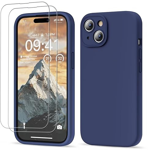 GOODVISH for iPhone 15 Case Silicone with Screen Protectors X2, Navy Blue | Full Body&Camera Protection, Premium Liquid Silicone, Shockproof Phone Case, Soft Touch&Anti-Scratch Microfiber Lining Cover