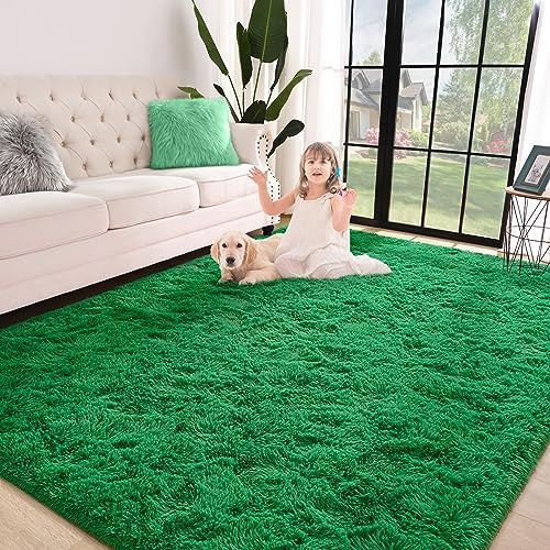 Jelymark Super Soft Shaggy Rug for Bedroom, 5x8 Feet Fluffy Carpet for Living Room, Fuzzy Indoor Plush Area Rug for Home Decor, Furry Floor Rugs for Dorm, Kids Nursery Rug for Girls, Grass Green
