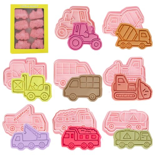 8 Stück Keksausstecher Auto,Keks Ausstechformen Kinder, Plätzchen Ausstecher Transportwesen Plastik, 3D Fahrzeug Ausstecher Set