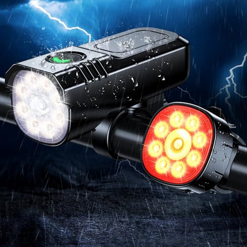 Rolgno Super Luminose Luci Bicicletta LED, Alluminio Robusto Luce Bici, 8+7 Modalità & USB Ricaricabile Luce Bicicletta Anteriore e Posteriore, IP65 Impermeabile Fanali Bici per Notturna/Campeggio