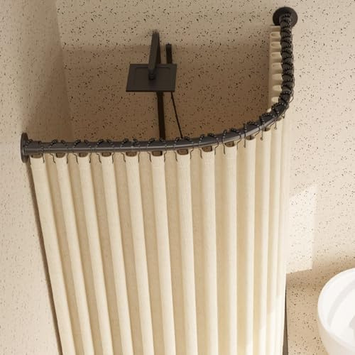 Teleskopstange dusche,Gardinenstange ohne bohren,Spannstange Sicherer Halt Drehen Verstellbar als Duschstange, Kleiderstange Oder Raumteiler,70-95cm x 90-130cm(Size:B 70-95cm x 90-130cm,Color:Schwarz)