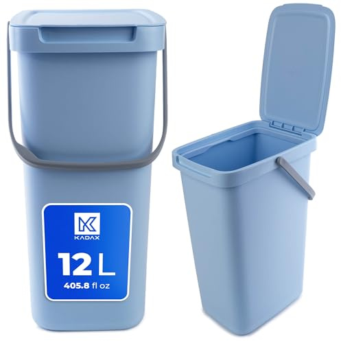 KADAX Abfallbehälter mit Deckel und Griff, Abfalleimer aus Plastik, Mülleimer für die Mülltrennung, Rechteckiger Abfallsammler mit Klappdeckel (Blau, 12L)