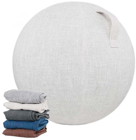 Homnova Sitzball Abdeckung, 55 cm / 65 cm / 75 cm Baumwolle + Leinen Schutz Yoga Ball Abdeckung Faltbar Sitzbälle Stoff Bezug Für Fitnessball Pilates Yogaball,Beige,75cm