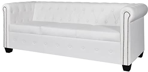 ARKEM Chesterfield-Sofa 3-Sitzer Kunster Weiß Kleines Sofa FüR Jugendzimmer