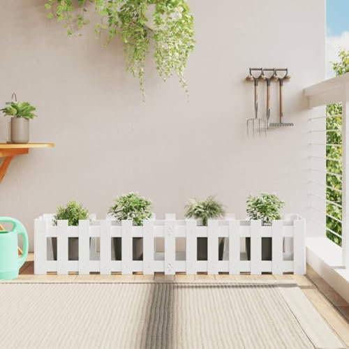 LAPOOH Hochbeet Lattenzaun-Design Weiß 150x30x30 cm Massivholz Kiefer, Palettenrahmen, Hochteich, Gemüsebeet, Kräuterregal Balkon, Blumenbeet, Kräuterspirale, Tomatenbeet, Pflanzhochbeet - 832488