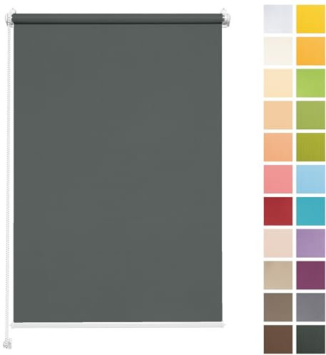 Rettika Sichtschutz Rollo ohne Bohren - Dunkelgrau, Breite: 130cm, Höhe 120 - Rollos für Fenster ohne Bohren, Fenster rollos für innen, Jalousien zum Klemmen, Klemmrollo